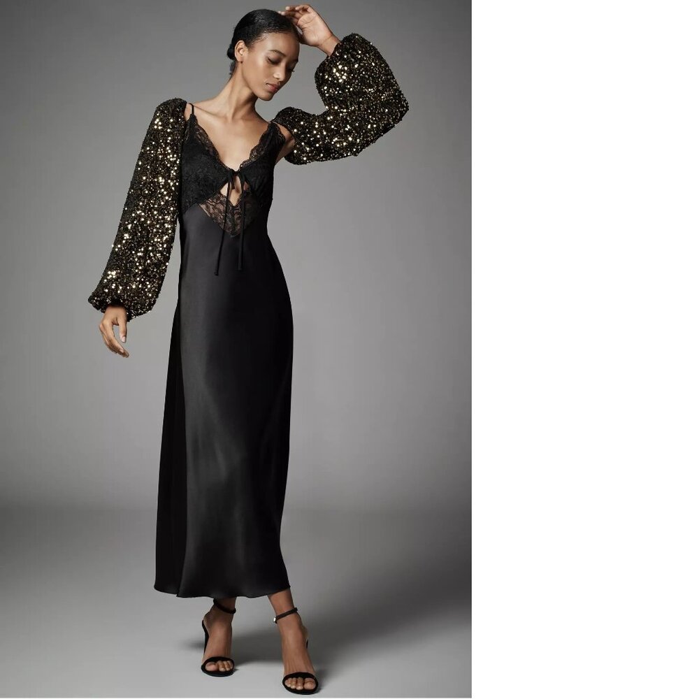 ANTHROPOLOGIE HAIL UFO Bubble Shine Sleeves new black gold color nwt